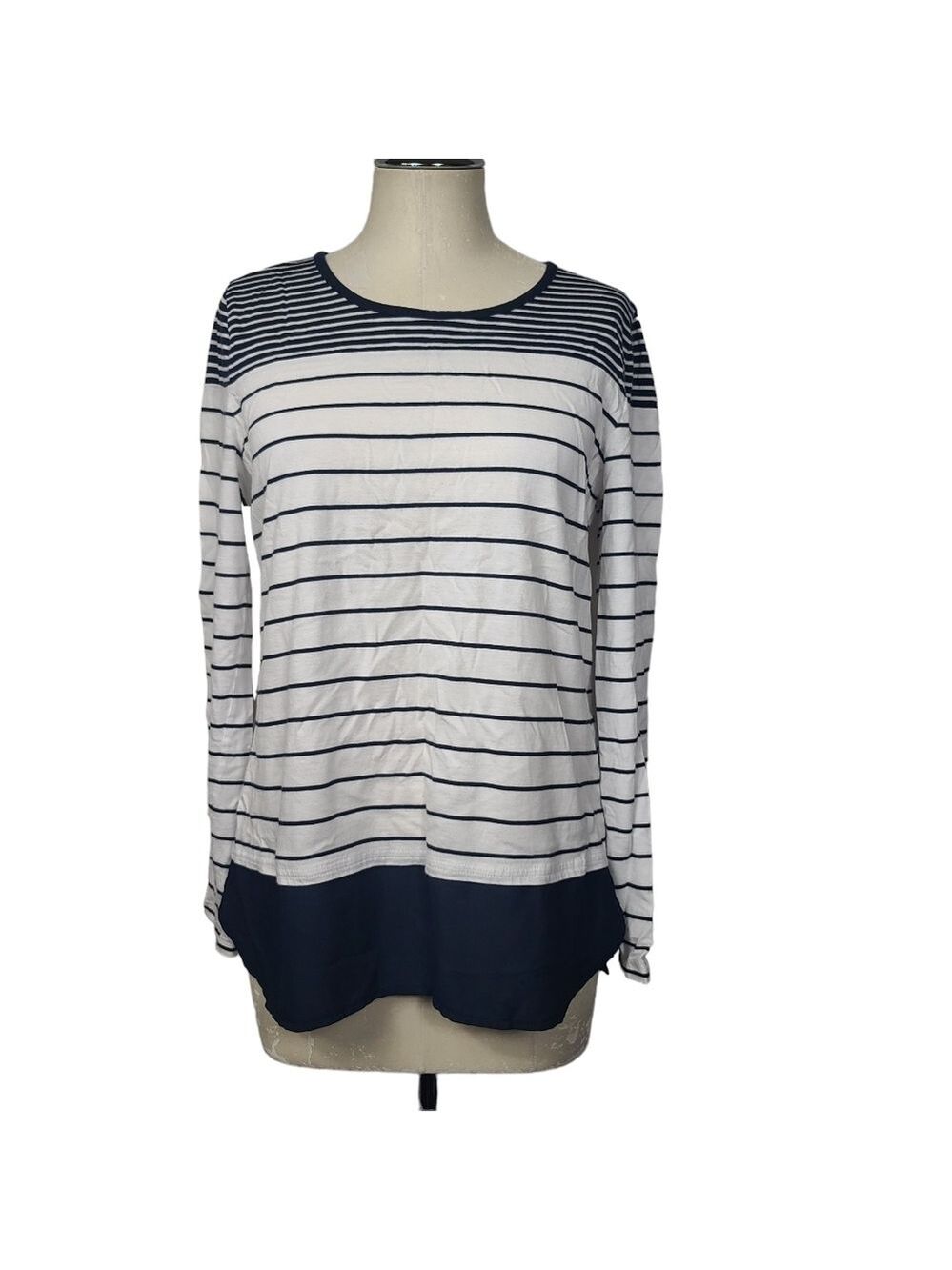 Nautica Striped Blue & White Long Sleeve Cotton Shirt L